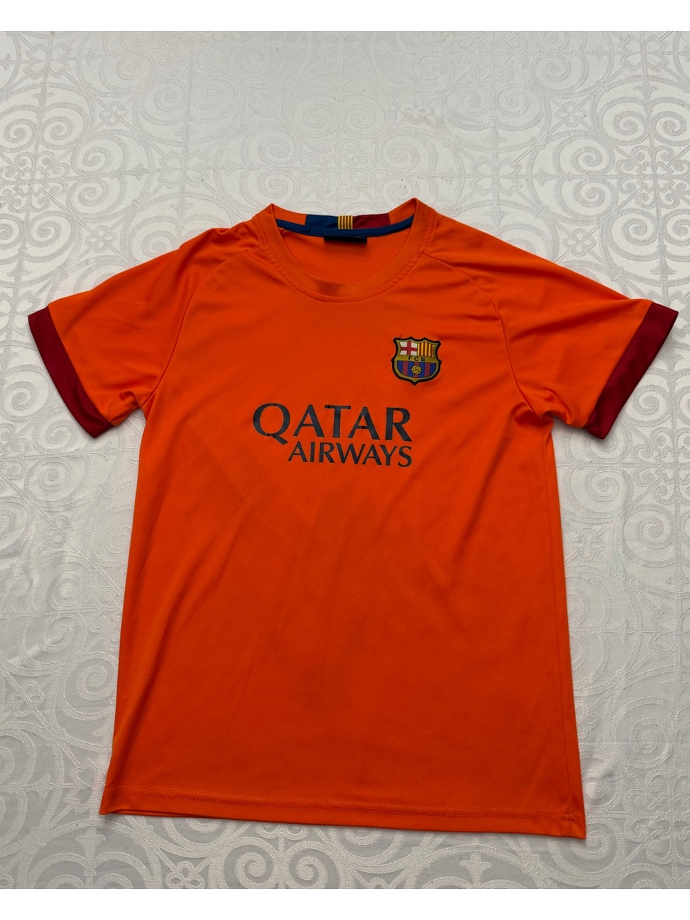 FC Barcelona Suarez #9 Orange Qatar Airways Soccer Football Jersey